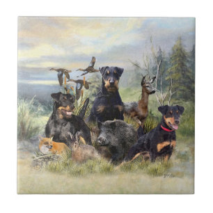 Hunting with Jagdterriers , Art Ceramic Tile