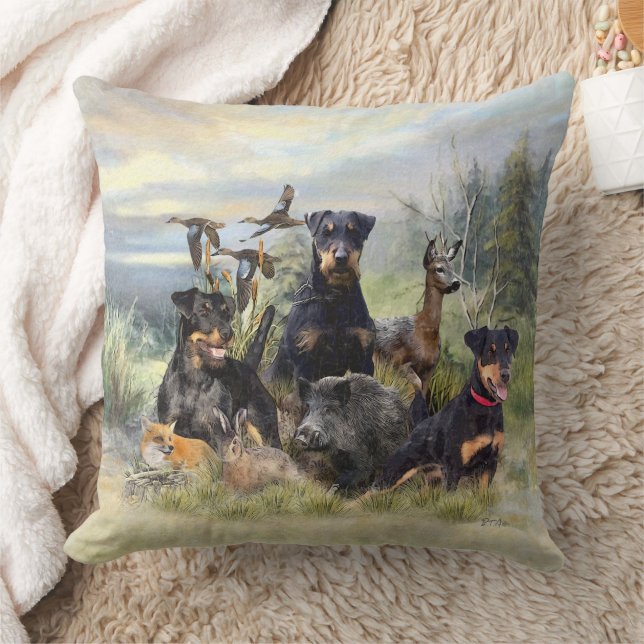 Hunting with Jagdterriers , Art  Cushion (Blanket)