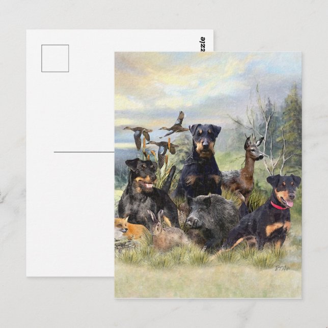 Hunting with Jagdterriers , Art  Postcard (Front/Back)