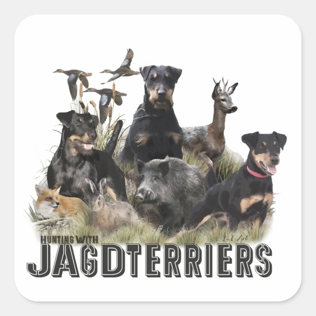 Hunting with Jagdterriers , Art  Square Sticker (Front)