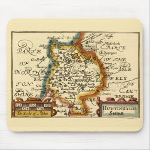 Huntingdonshire County England Old Antiquarian Map Mouse Pad
