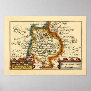 Huntingdonshire County England Old Antiquarian Map Poster