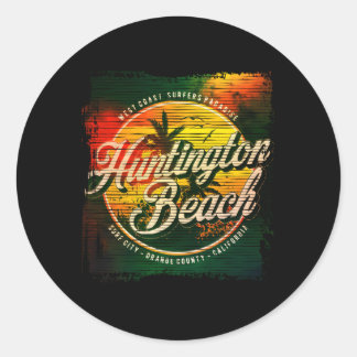 Huntington Beach Aged Watercolor Classic Round Sticker
