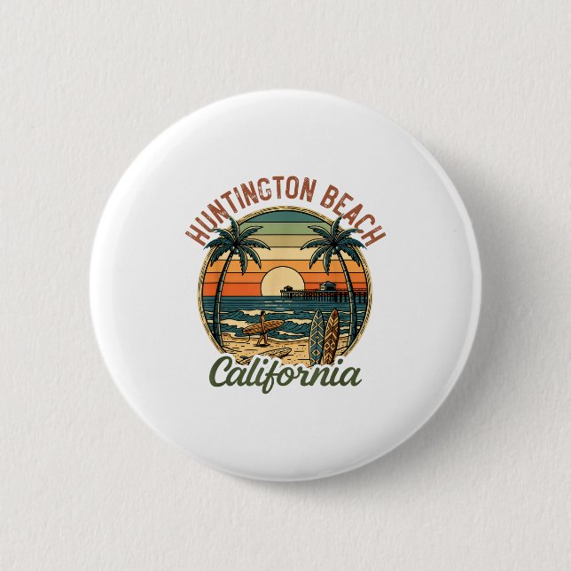 Huntington Beach California Los Angeles Surfer Vin 6 Cm Round Badge (Front)