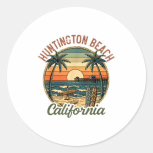 Huntington Beach California Los Angeles Surfer Vin Classic Round Sticker
