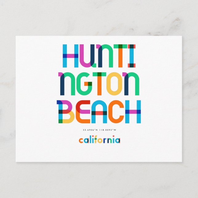 Huntington Beach California Mid Century, Pop Art, Postcard (Front)