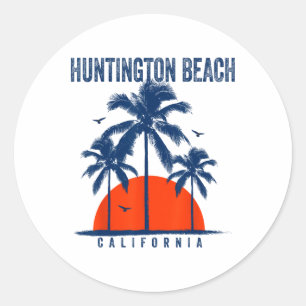 Huntington Beach California Ocean Surfing Surfboar Classic Round Sticker