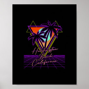 Huntington Beach California Retro 80s Vaporwave Ae Poster