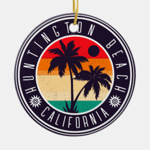 Huntington Beach California Retro Palm Trees 60s Ceramic Ornament