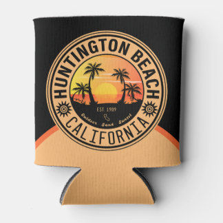 Huntington Beach California Retro Sunset 60s Can Cooler