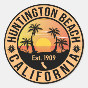 Huntington Beach California Retro Sunset Souvenirs Classic Round Sticker
