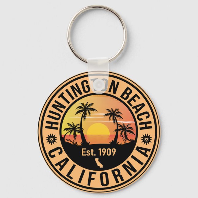 Huntington Beach California Retro Sunset Souvenirs Key Ring (Front)