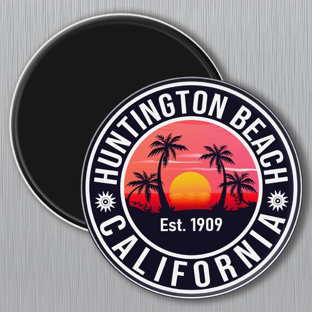 Huntington Beach California Retro Sunset Souvenirs Magnet (Creator Uploaded)