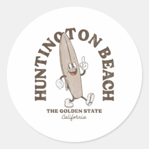 Huntington Beach California Retro Surfer Vintage B Classic Round Sticker