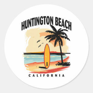 Huntington Beach California Surfboard Surfing Men  Classic Round Sticker