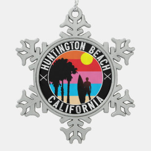Huntington Beach California Surfing Surf Snowflake Pewter Christmas Ornament
