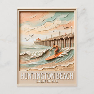 Huntington Beach California Texture Surfer Surfing Postcard