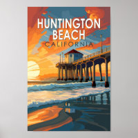 Huntington Beach California Travel Art Vintage