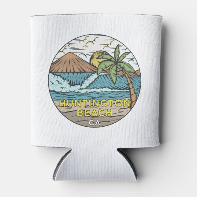 Huntington Beach California Vintage Can Cooler (Front)