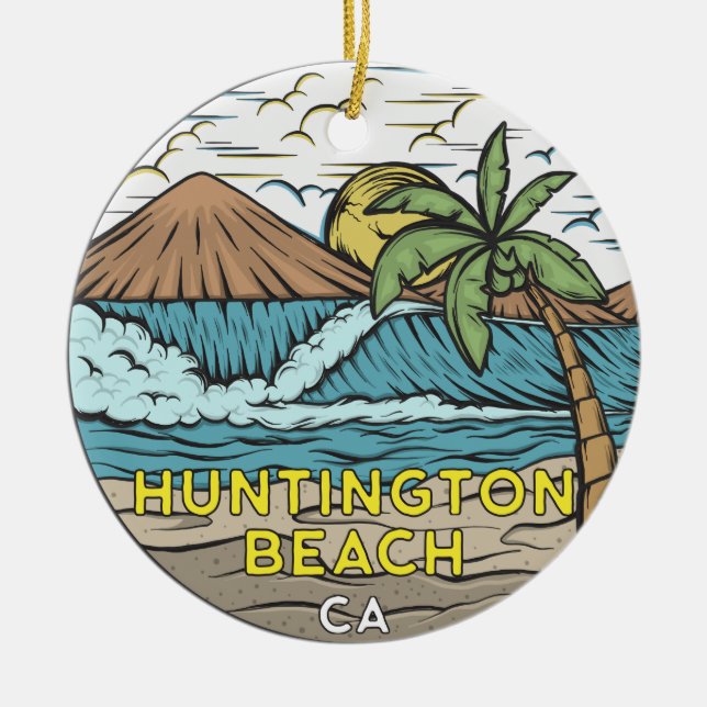 Huntington Beach California Vintage Ceramic Ornament (Front)