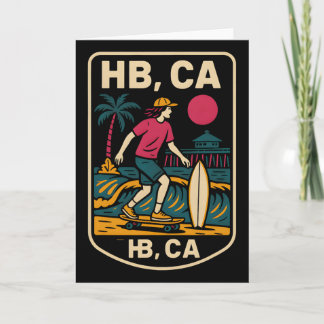 Huntington Beach Hb Ca Retro Mens Surfing Skateboa Card