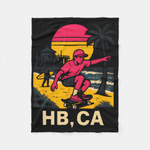 Huntington Beach Hb Ca Retro Mens Surfing Skateboa Fleece Blanket
