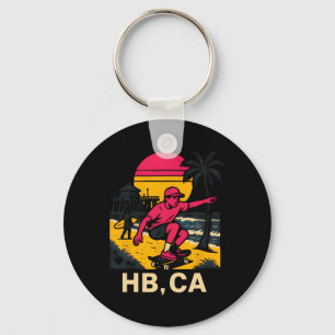 Huntington Beach Hb Ca Retro Mens Surfing Skateboa Key Ring