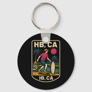 Huntington Beach Hb Ca Retro Mens Surfing Skateboa Key Ring