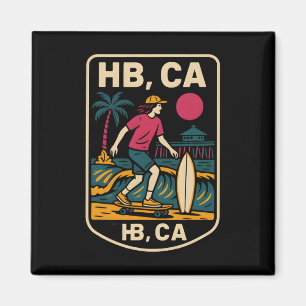 Huntington Beach Hb Ca Retro Mens Surfing Skateboa Magnet