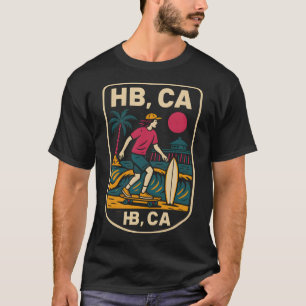 Huntington Beach Hb Ca Retro Mens Surfing Skateboa T-Shirt