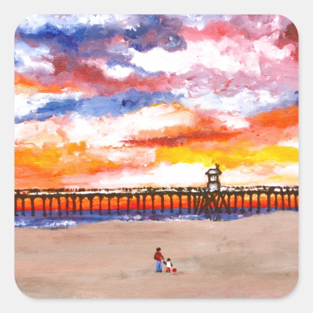 Huntington Beach Pier 2 Square Sticker (Front)