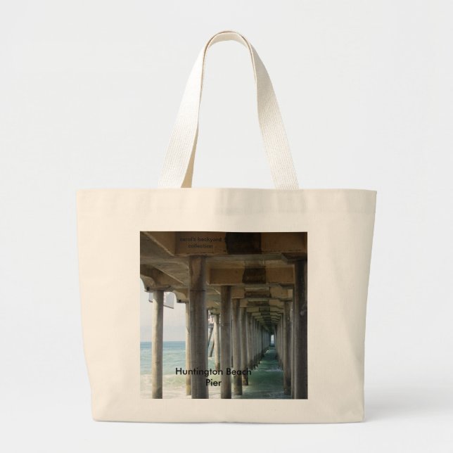 , Huntington Beach Pier Large Tote Bag (Front)