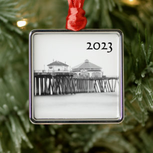 Huntington Beach Pier Metal Ornament