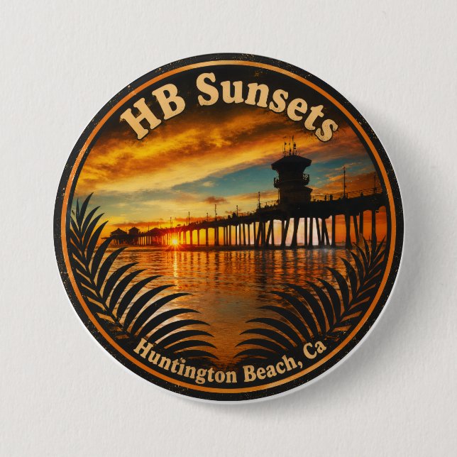 Huntington Beach Pier Sunset Button - John Minar  (Front)