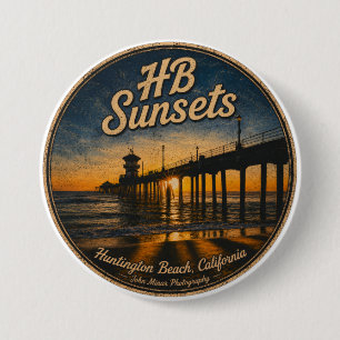 Huntington Beach Pier Sunset Button - John Minar