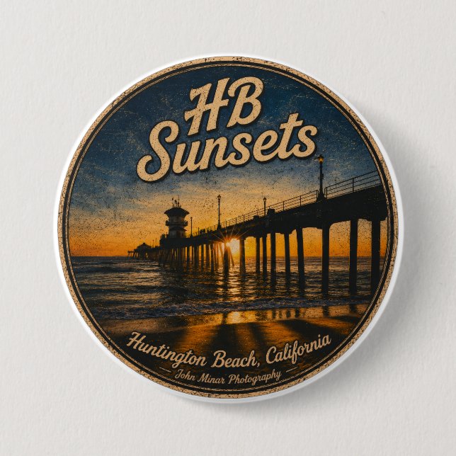 Huntington Beach Pier Sunset Button - John Minar (Front)