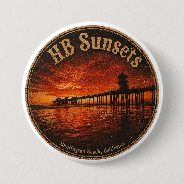 Huntington Beach Pier Sunset Buttons - John Minar (Front)