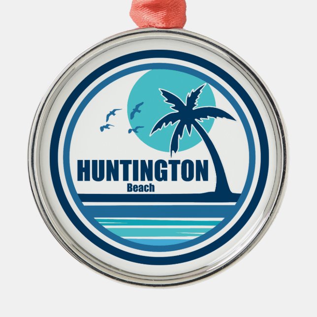 Huntington Beach South Carolina Palm Tree Birds Metal Ornament (Front)