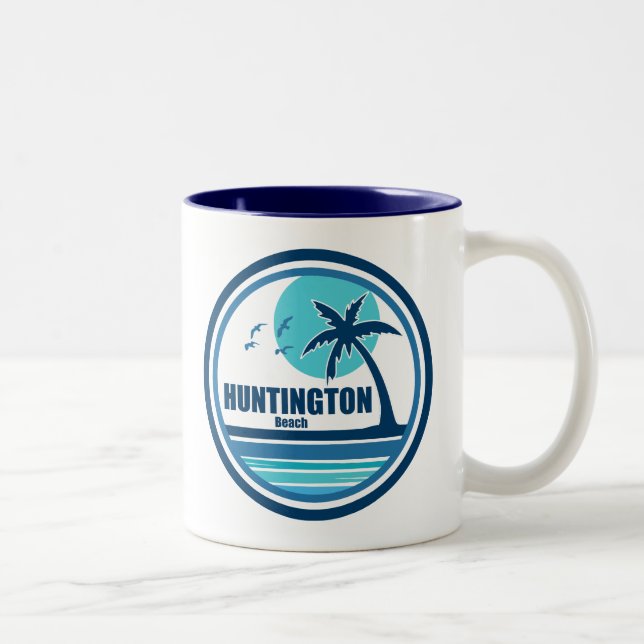 Huntington Beach South Carolina Palm Tree Birds Two-Tone Coffee Mug (Right)