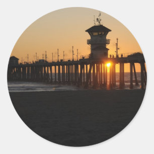 Huntington Beach Sunrise at the beach Classic Round Sticker
