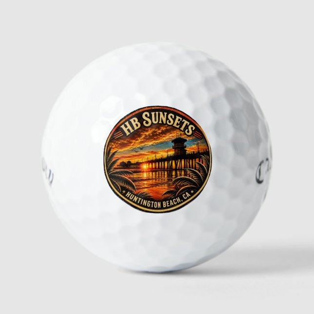 Huntington Beach Sunset Golf Balls - Callaway Soft (Front)