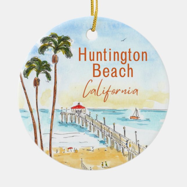 Huntington Beach Surf City USA California Ceramic Ornament (Front)
