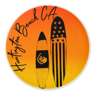 Huntington Beach Surfboards and Sunsets Ceramic Knob