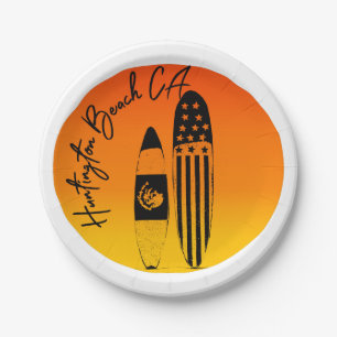 Huntington Beach Surfboards and Sunsets Paper Plate