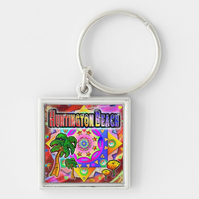 Huntington Beach Tropical Friends Keychain (Front)