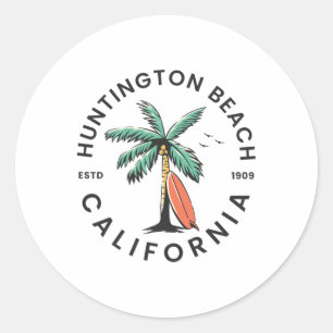 Huntington California Beach Surf Summer Vacation Classic Round Sticker