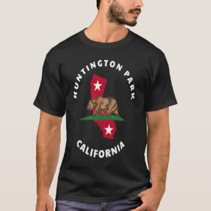 Huntington Park California CA Flag and Bear Badge T-Shirt