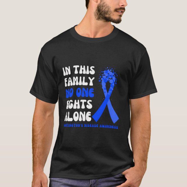 Huntington'S Disease Awareness Blue Ribbon Family  T-Shirt (Front)