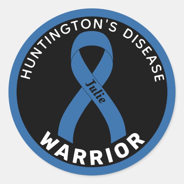 Huntington's Disease Warrior Ribbon Black Classic Round Sticker (Front)