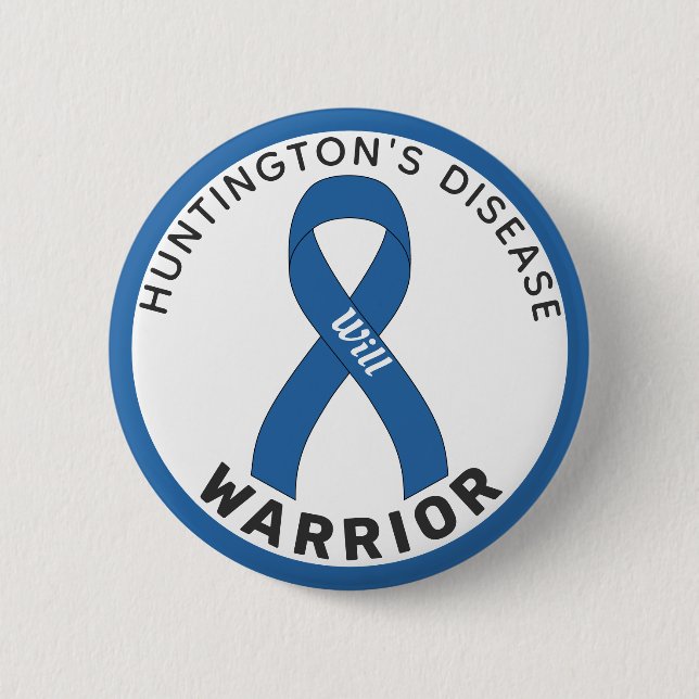 Huntington's Disease Warrior Ribbon White Button (Front)
